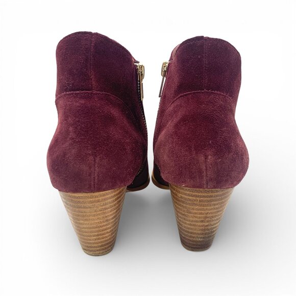 Anthropologie Burgundy Suede Heeled Ankle Boots Side Zip Size 9.5 - Picture 3 of 10
